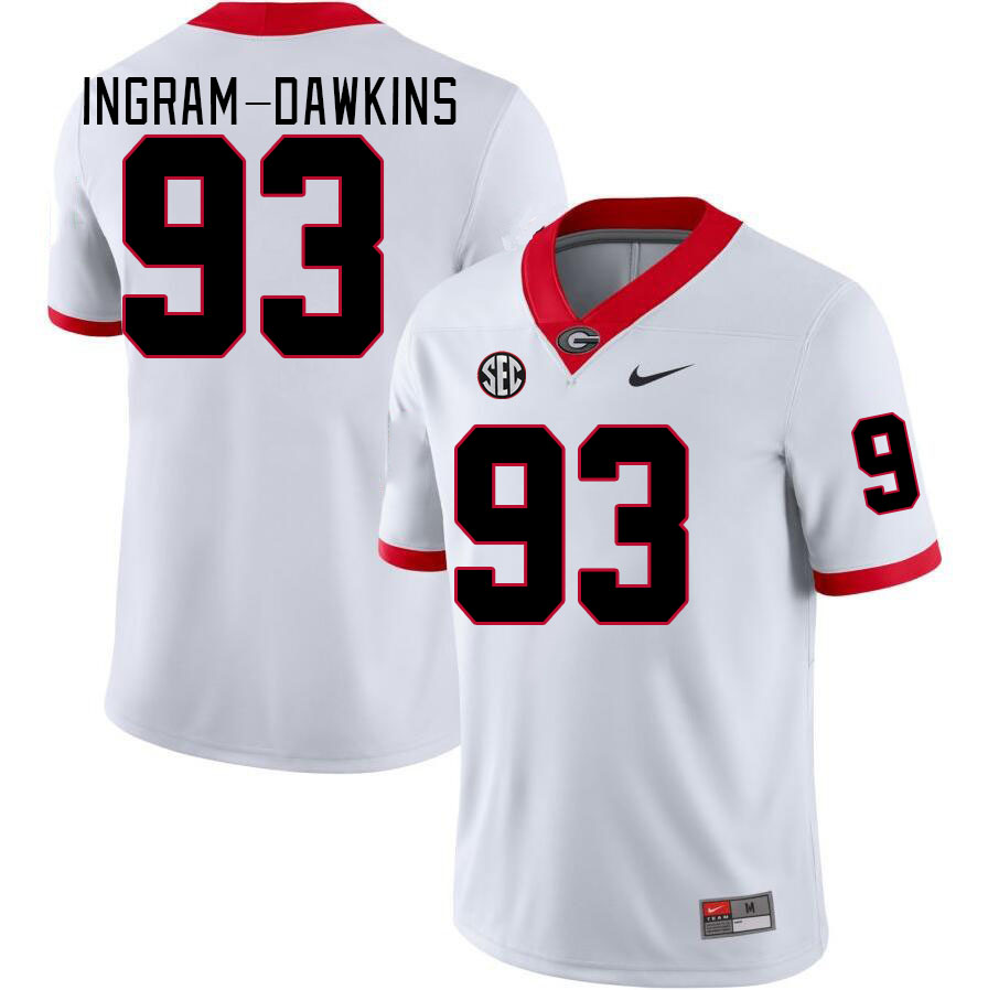 Men #93 Tyrion Ingram-Dawkins Georgia Bulldogs College Football Jerseys Stitched-White